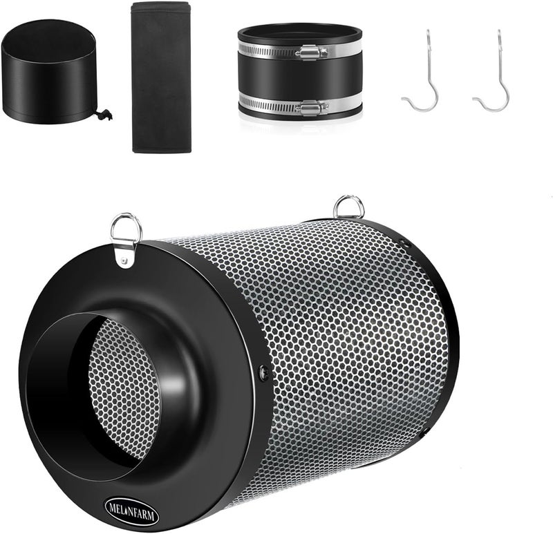 MELONFARM Air Filtration Kit 4", Built-in 14cm Fan Low Nois Carbon Filter with 12-Speed Controller, 8' Ducting & 6" Vent Cover, Cooling & Ventilation System for Grow Tents, Indoor Gardening 4" x 11" - Image 1